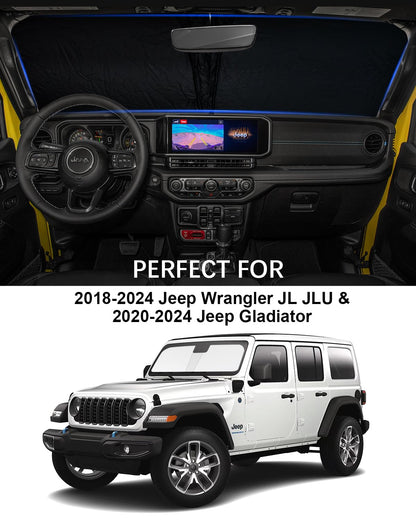 2025 Upgrade Foldable Windshield Sun Shade for 2018-2025 Jeep Wrangler JL & Gladiator