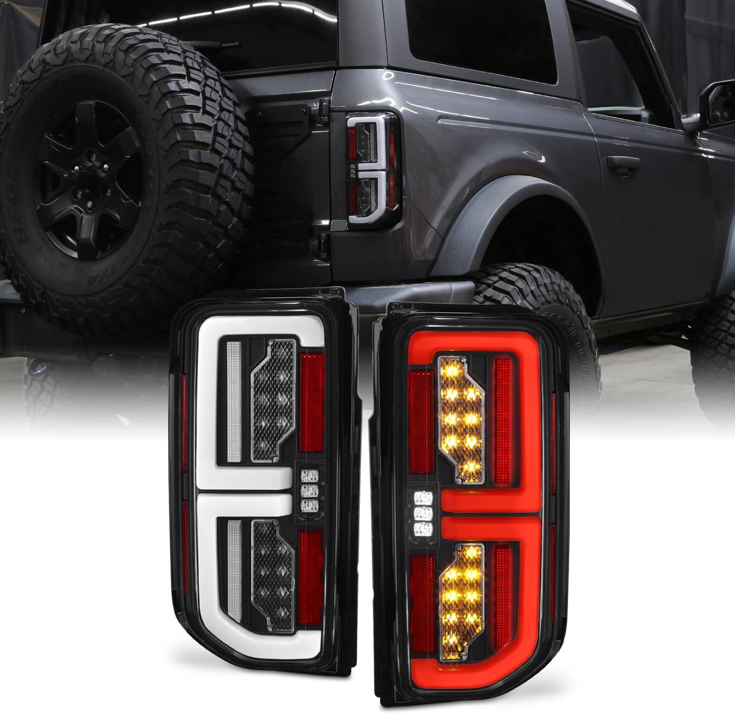 AKKON - Fit 2021-2024 Ford Bronco 21-23 Factory [Halogen Bulb Model] LED Tail Lights Rear Brake Lamp Replacement Pair/Set