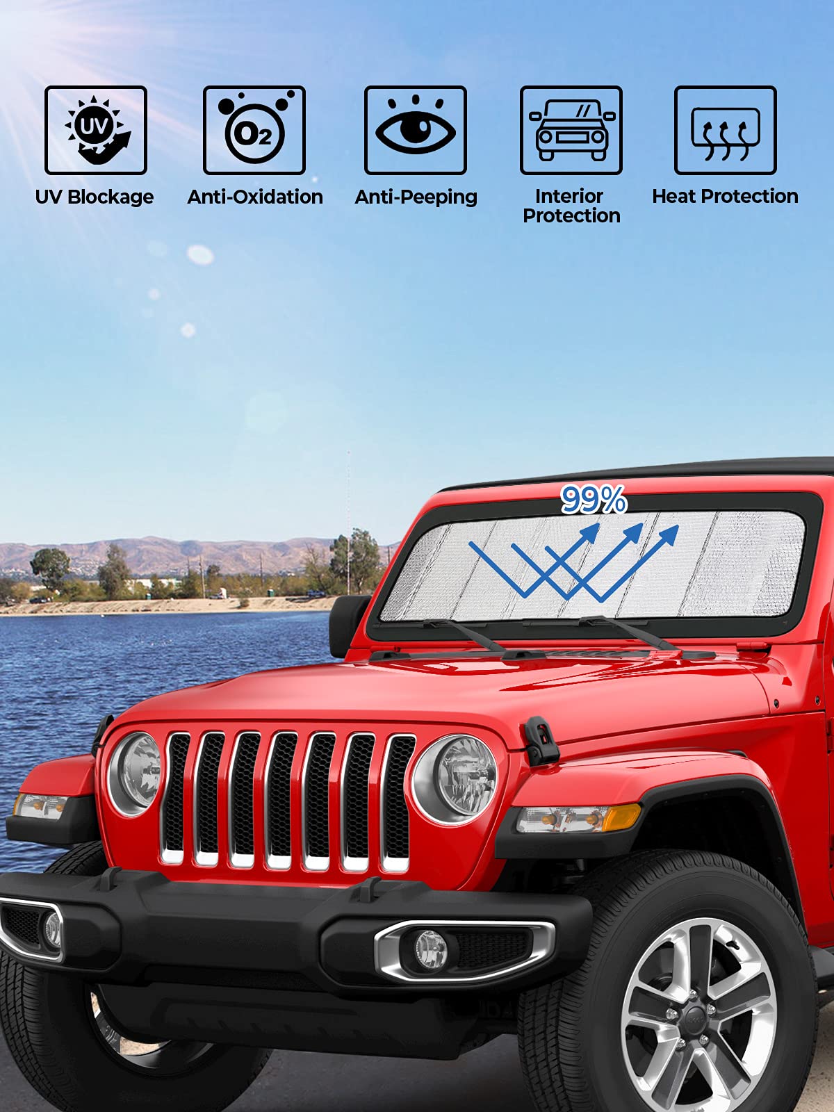 Upgraded Foldable Sun Shade for 2018-2024 Jeep Wrangler JL & Gladiator JT