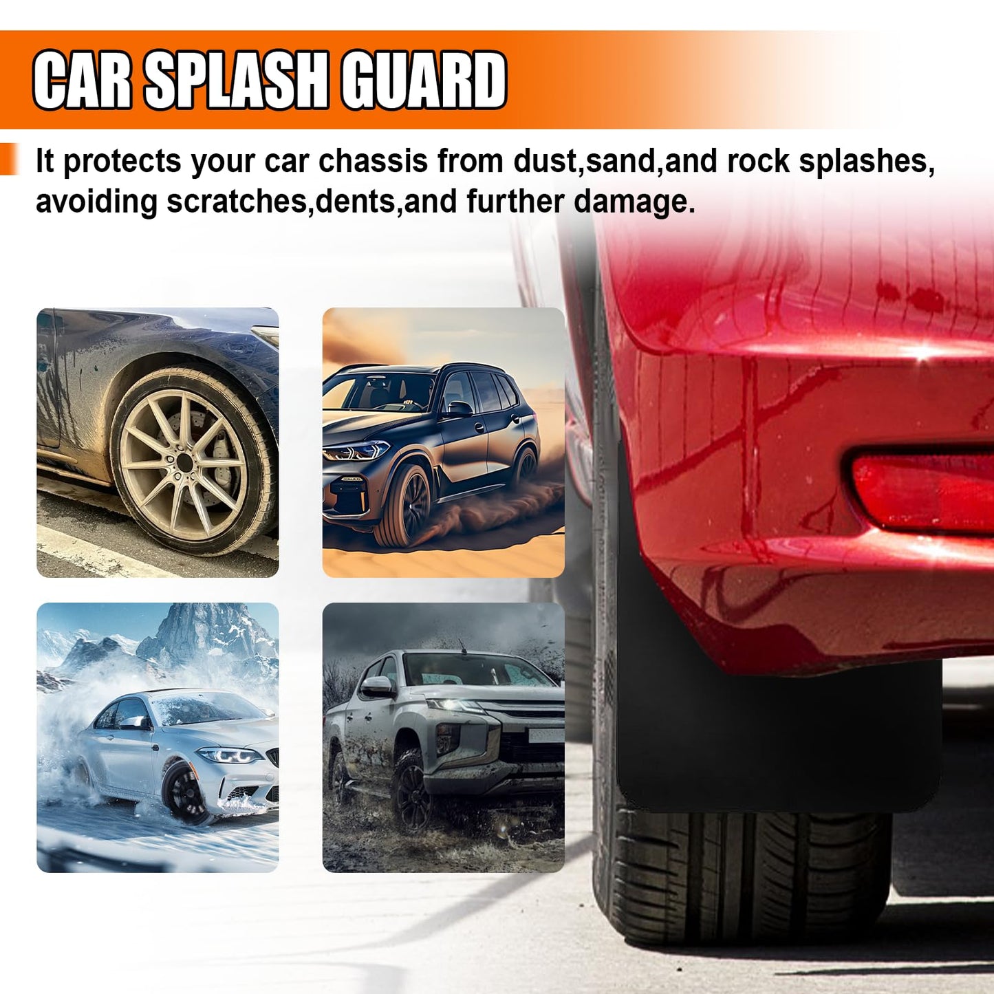 Universal Flexible Mud Flaps 4-Pack - with Fastener Clips for Pickup/SUV/Truck (Black)
