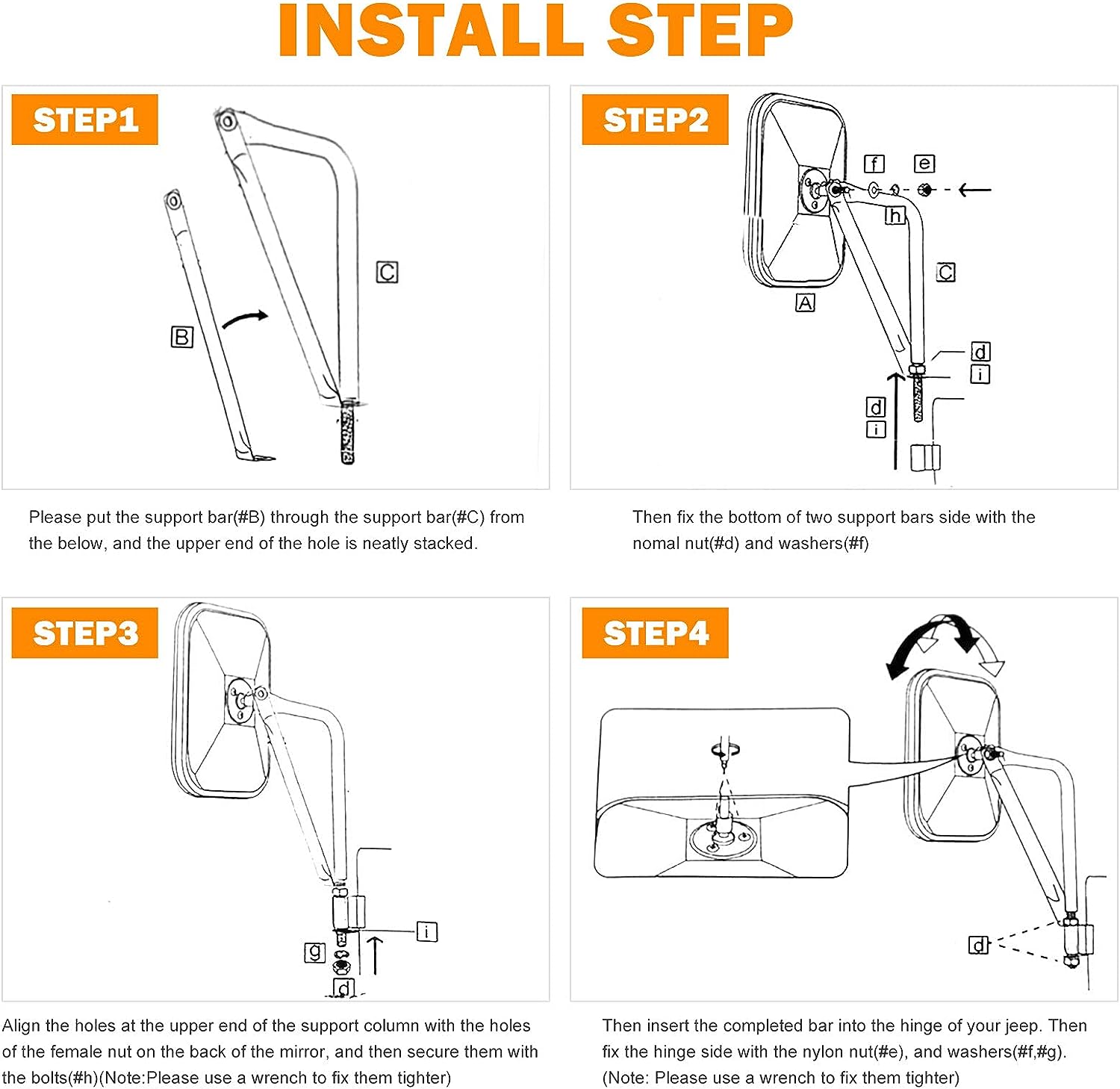 Door Off Mirror Compatible with Jeep Wrangler JK JL & Unlimited - OHMU
