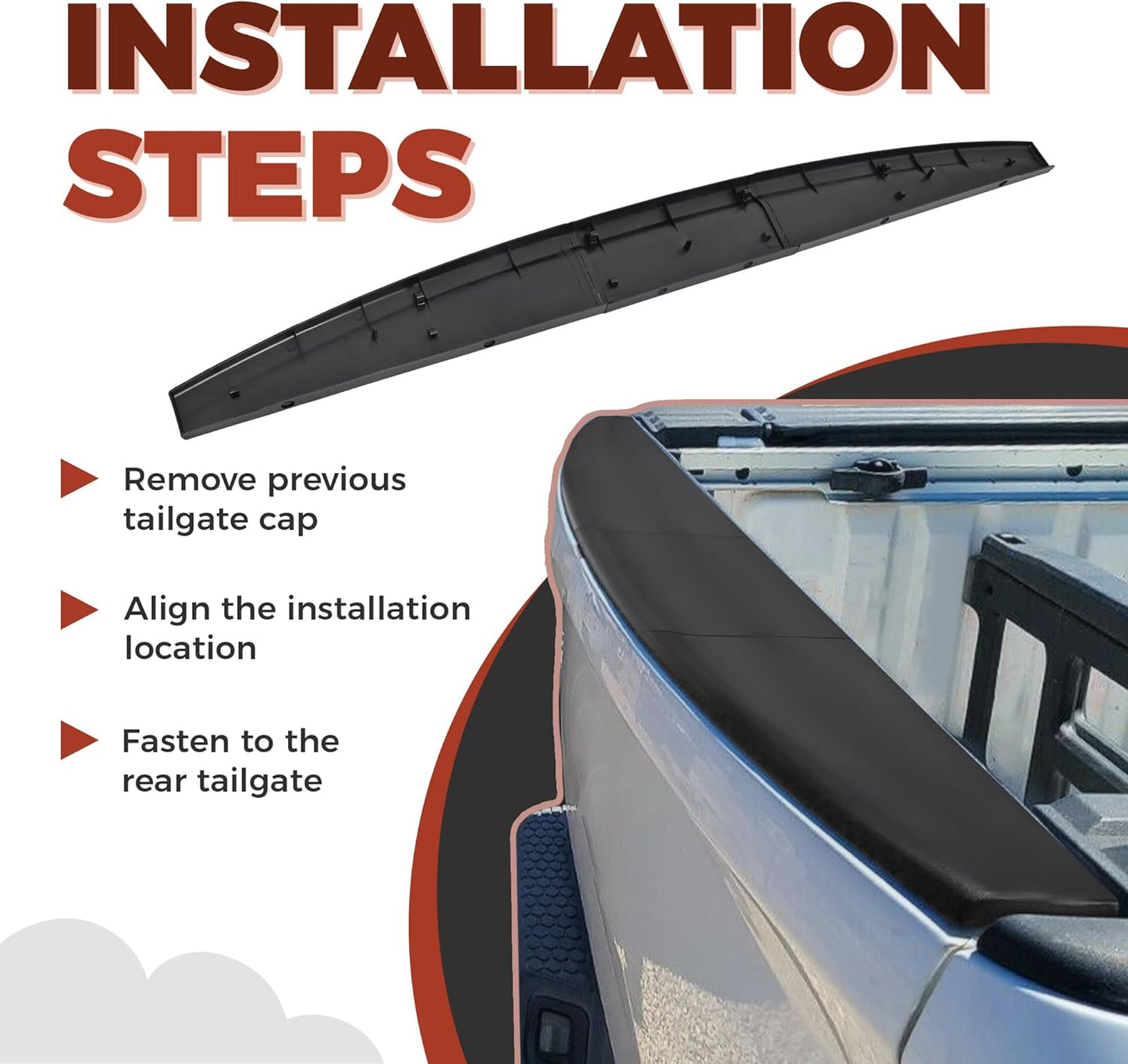 Tailgate Molding Cap Spoiler (3-PCS) for 2009-2019 Dodge Ram 1500/2500/3500 Classic - Replaces CH1909100/55372052AH
