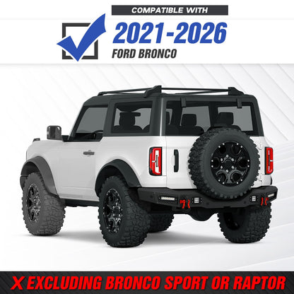 Bronco Rear Bumper with LED Lights, Sensor Holes, D-rings
