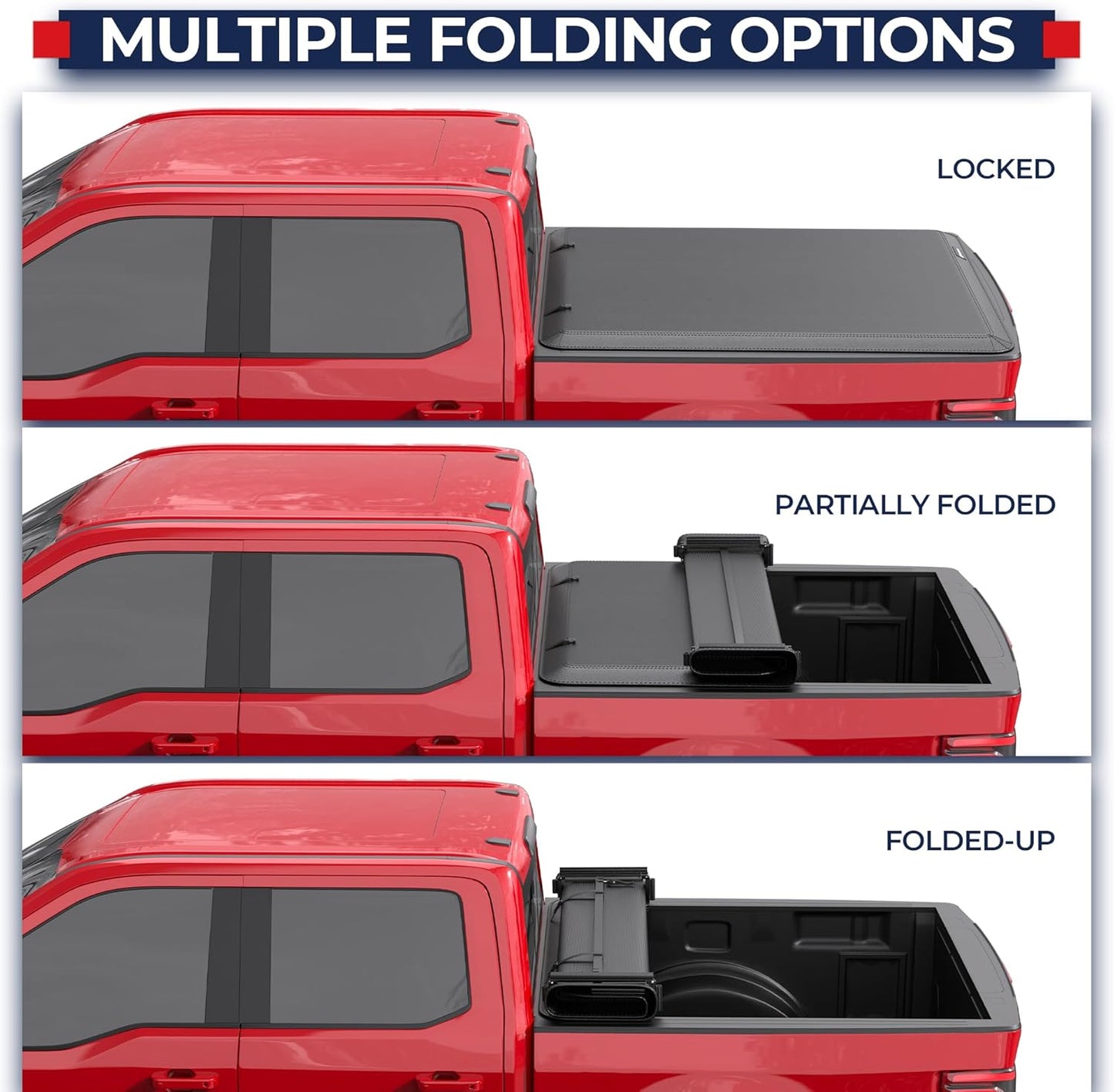 MOSTPLUS Quad Fold Soft Truck Bed Tonneau Cover On Top Compatible for 2015-2024 2025 Ford F150 F-150 Bed Fourth Fold Styleside 5.5 FT Bed Cover