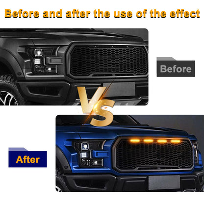 4-PCS Amber LED Grill Lights with Harness for Ford F-Series (Black/Yellow)