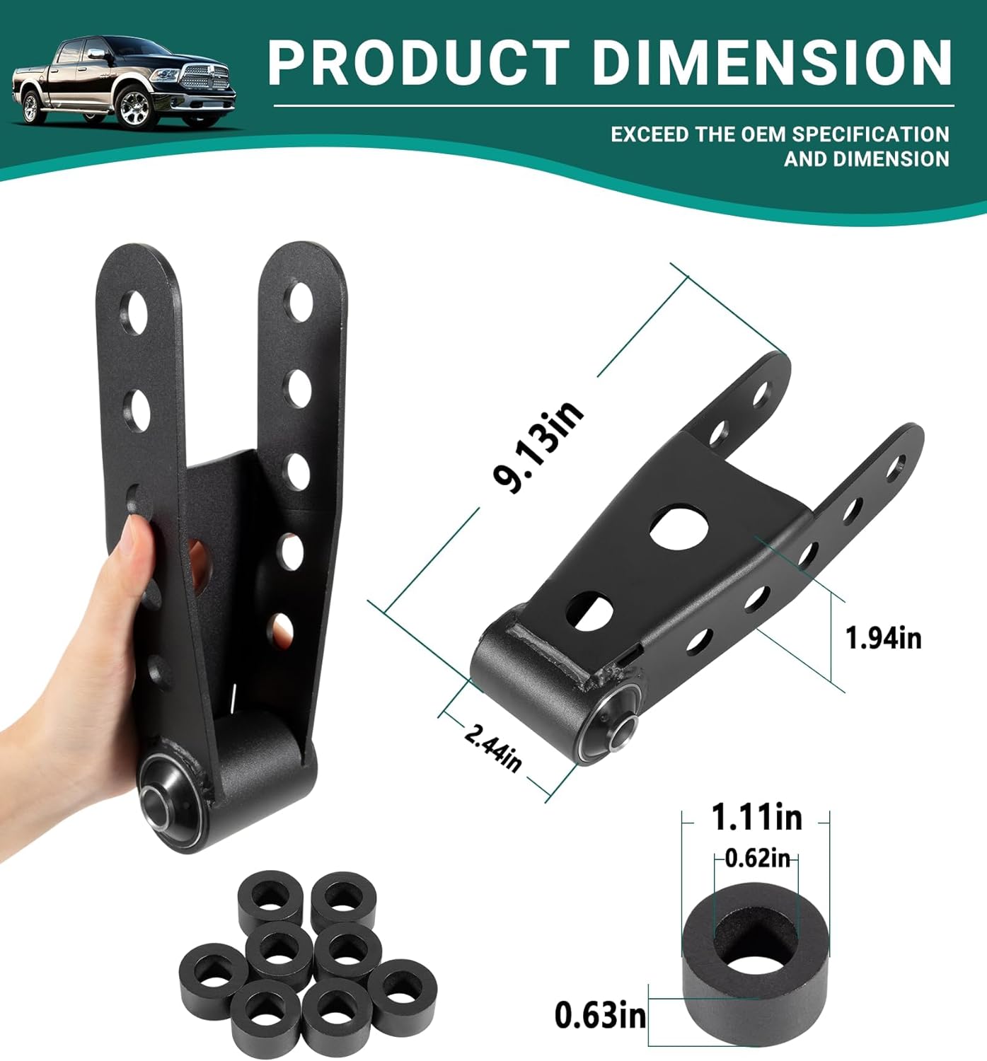 2-3" Suspension Rear Drop Lowering Shackles kit for Chevy Silverado GMC Sierra Dodge Ram - OHMU