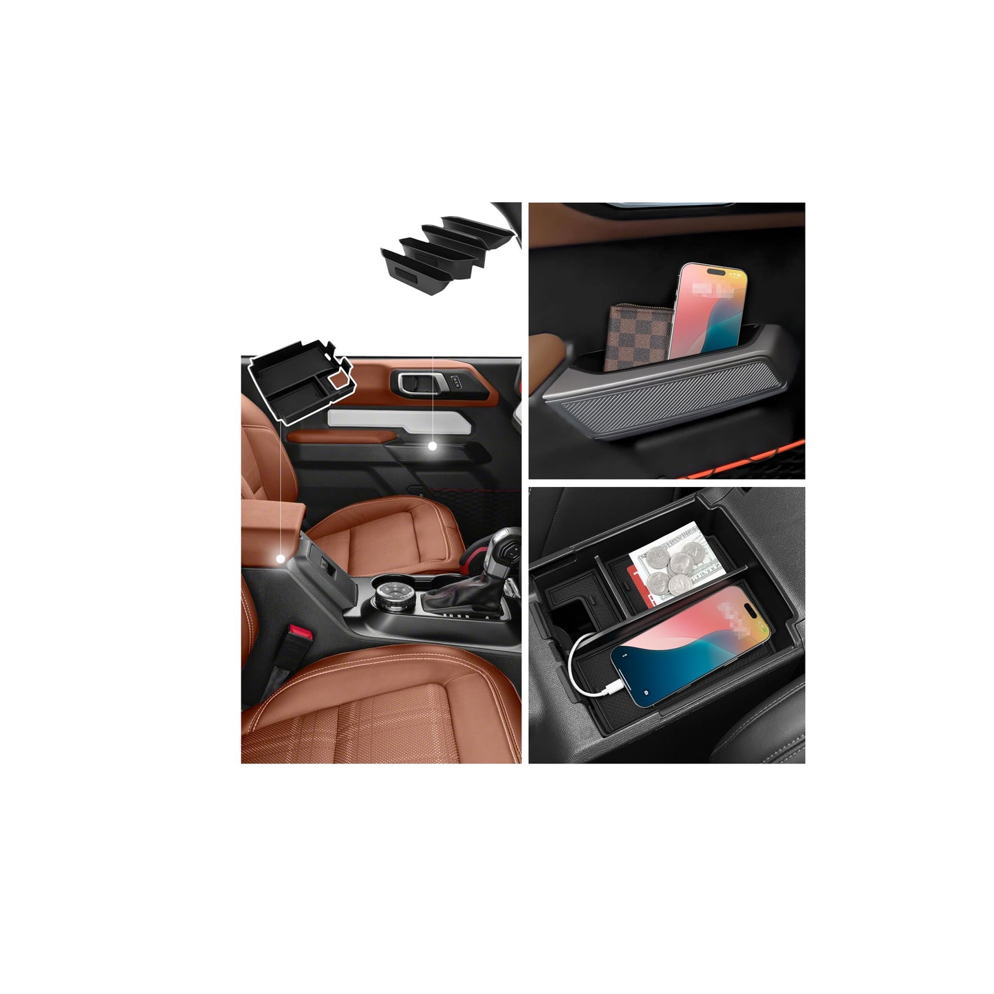 5-PCS Interior Organizer Tray Set for 2025-2026 Ford Bronco 4-Door (Excludes Sport)
