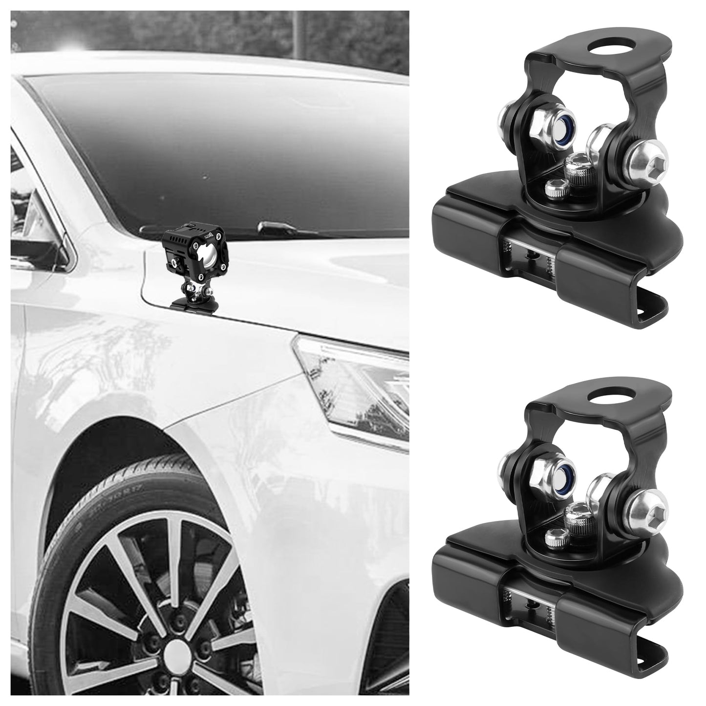 2-PCS Adjustable LED Light Bar Brackets for Hood/Grill - Universal for Car/Truck/SUV (Black)