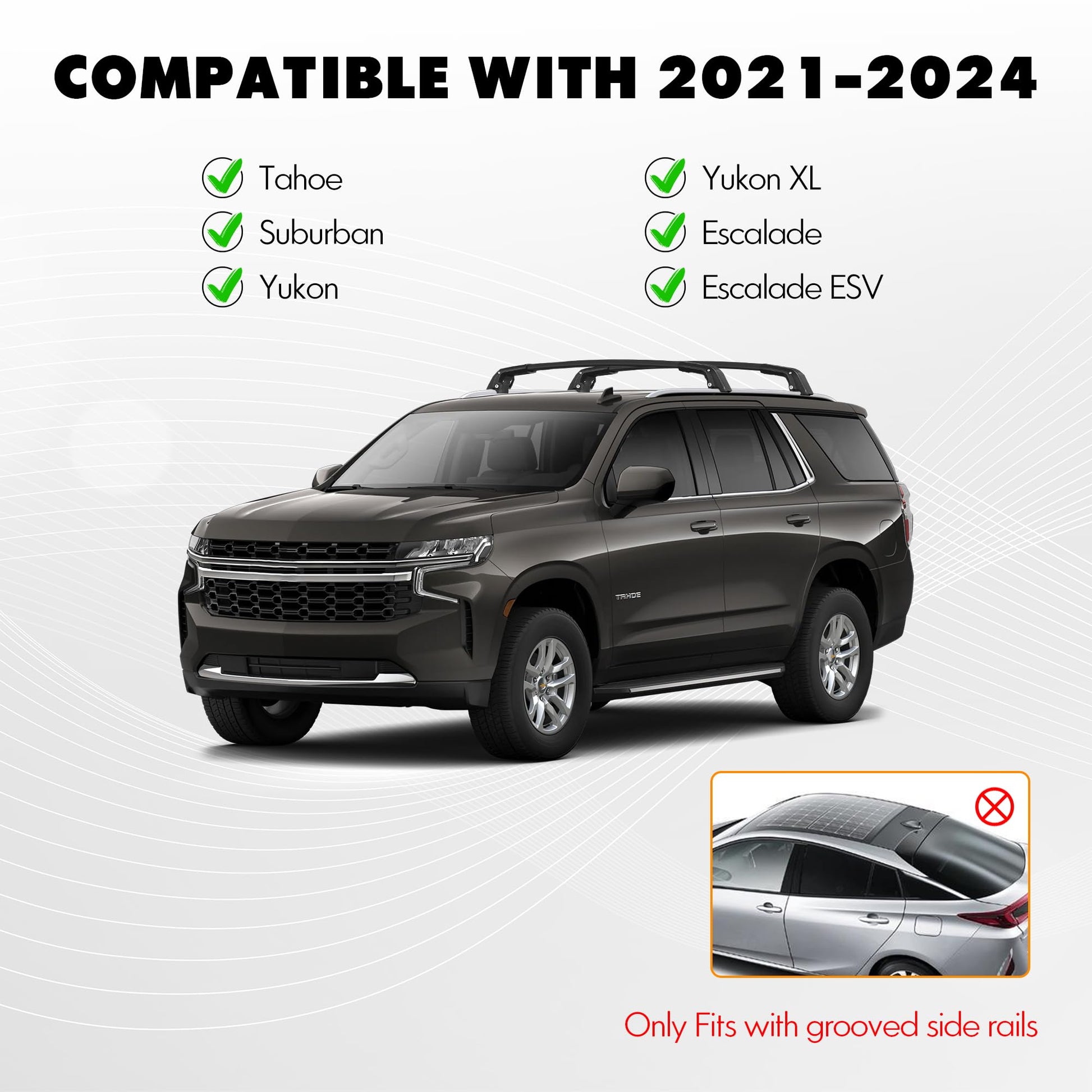 Anti-Theft 440LBS Roof Rack Cross Bars Compatible with 2021-2024 Chevrolet Tahoe, Chevy Suburban, GMC Yukon & Yukon XL, Cadillac Escalade ESV - OHMU
