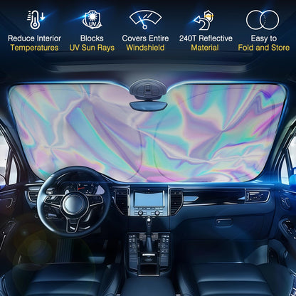 Iridescent Foldable Car Windshield Sun Shade, UV Reflective Visor