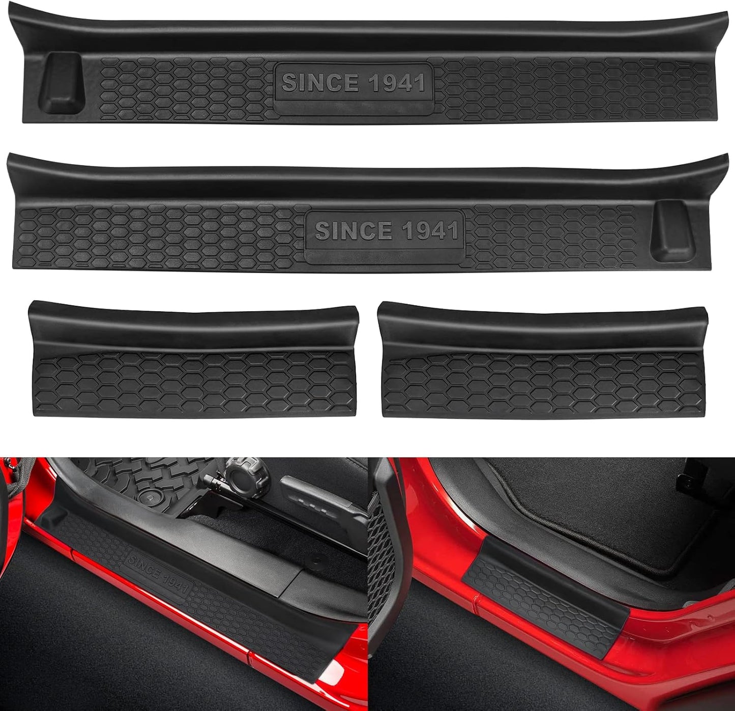 4-PCS Door Sill Guards with Logo for 2018-2025 Jeep Wrangler JL & Gladiator (Black)