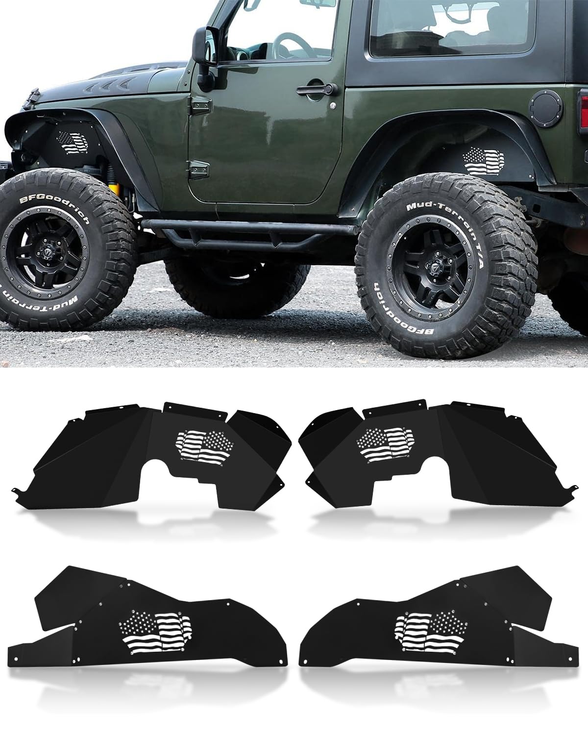 Front Inner Fender Liners with US Flag Design for 2018–2024 Jeep Wrangler JL/JLU & Gladiator JT