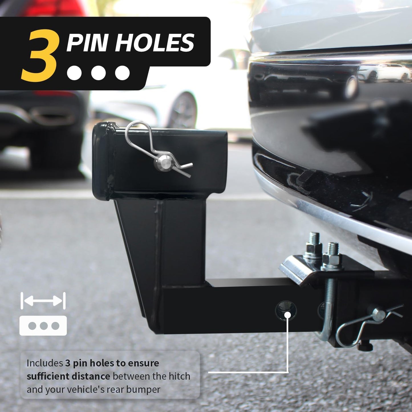 6" Rise/Drop Hitch Riser for 2" Receivers - 500 lb Tongue Weight, Solid Steel, Triple Pin Holes (50909)
