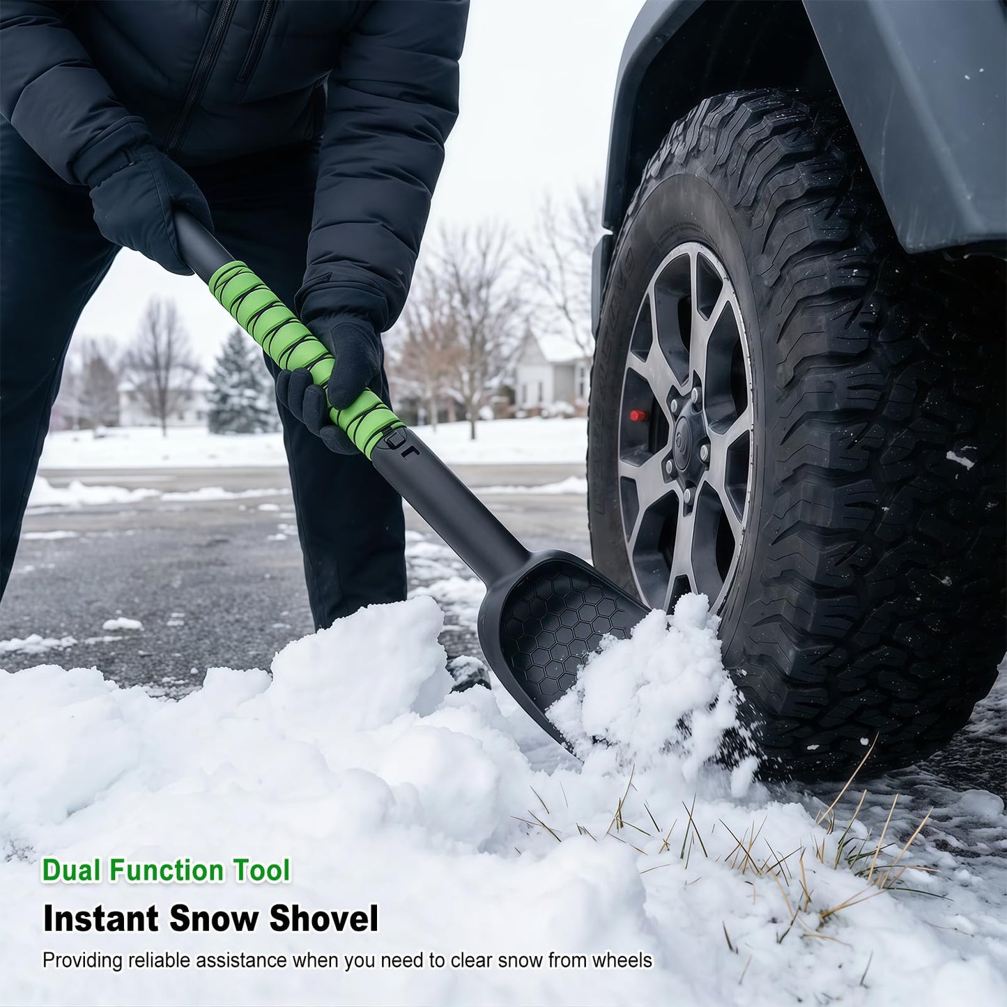 45" Extendable Snow Brush with Wide Ice Scraper - 360° Pivot, Green