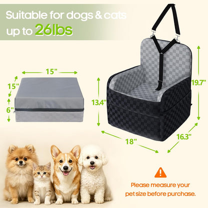 Elevated 6" Dog Booster Seat - Memory Foam, 26 lb Capacity, Removable Cover w/Storage Pockets