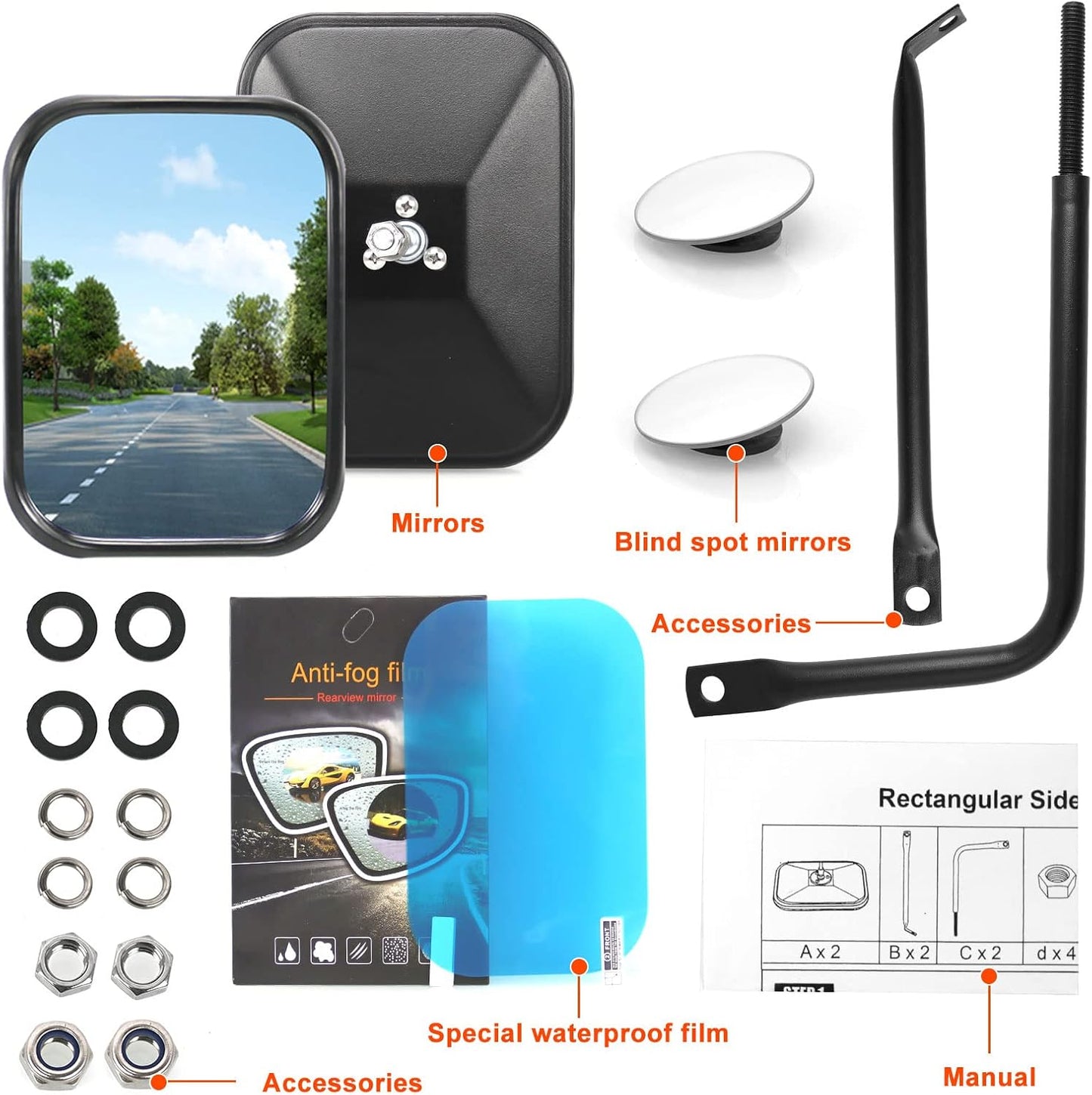 Doors-Off Side Mirrors for Jeep Wrangler JK/JL - Anti-Shake Wider View, Easy Door Hinge Install