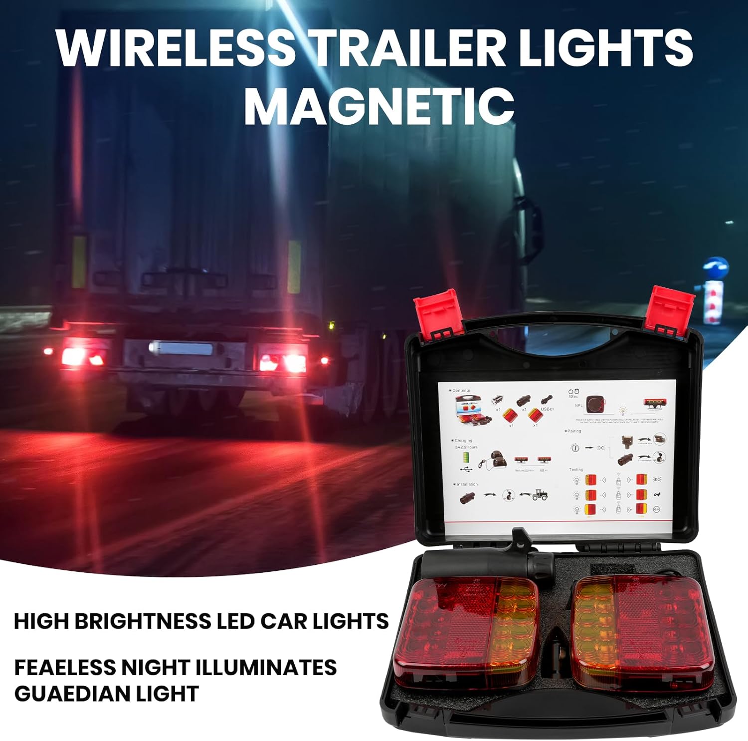 New Magnetic Wireless Trailer Lights, Waterproof Rechargeable LED Wireless Trailer Lights Kit with Powerful Suction Base for Trucks, Boat, RV, Vehicle, Camper1