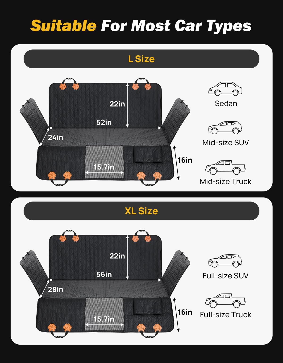 440 lb Hard-Bottom Dog Seat Extender - PU Leather w/Mesh Window for Sedan/SUV/Truck