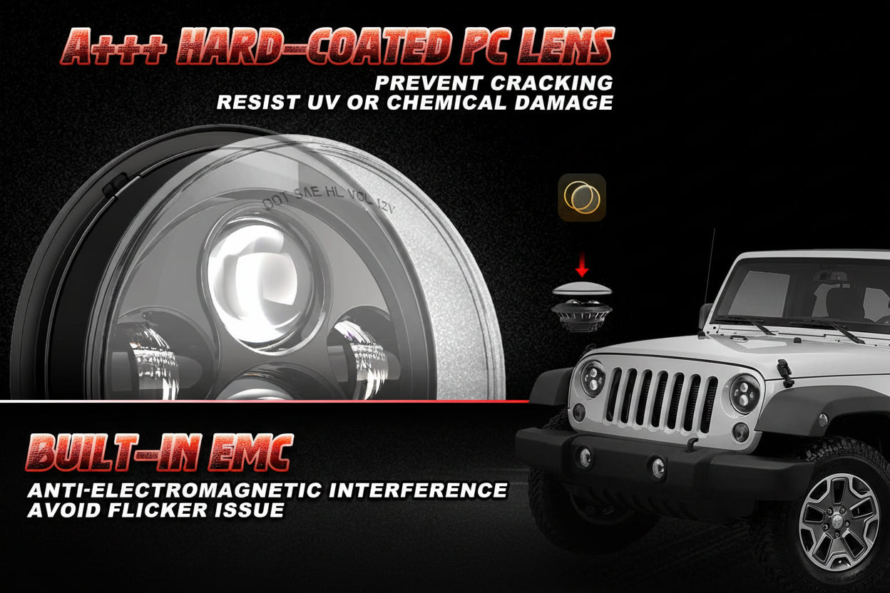 1000% Brighter 7" LED Headlights - H6024 Round, DOT Approved, Jeep JK JL Fit