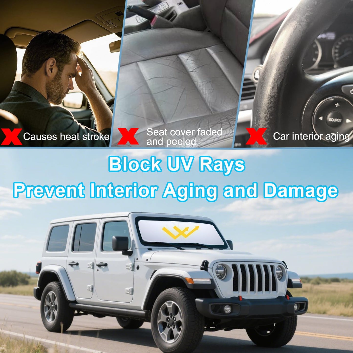 Premium Reflective Sun Shade for 2018-2026 Jeep Wrangler JL & Gladiator with Pouch
