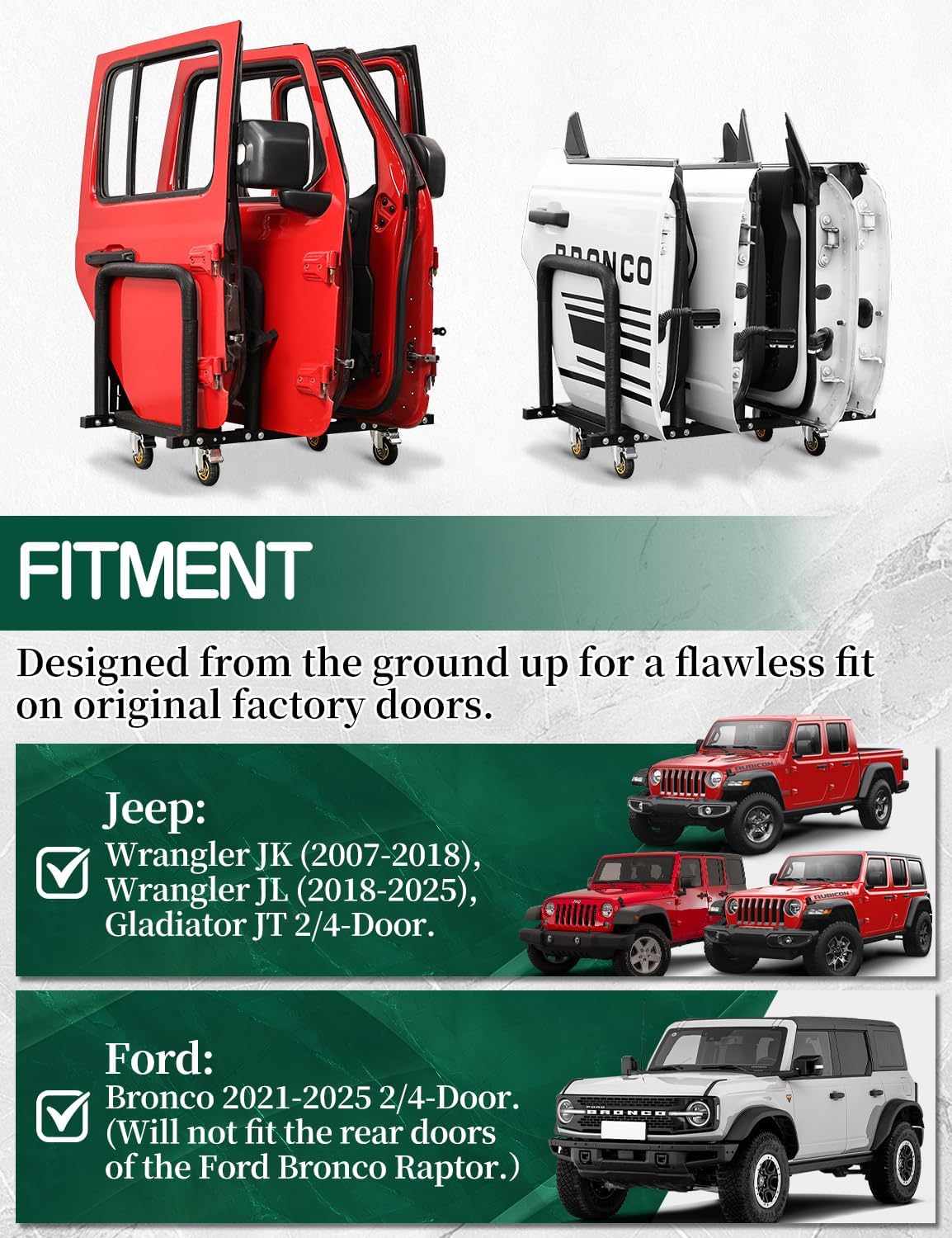 Heavy-Duty Door Hanger Storage Rack for Jeep Wrangler, Gladiator & Ford Bronco 4-Door