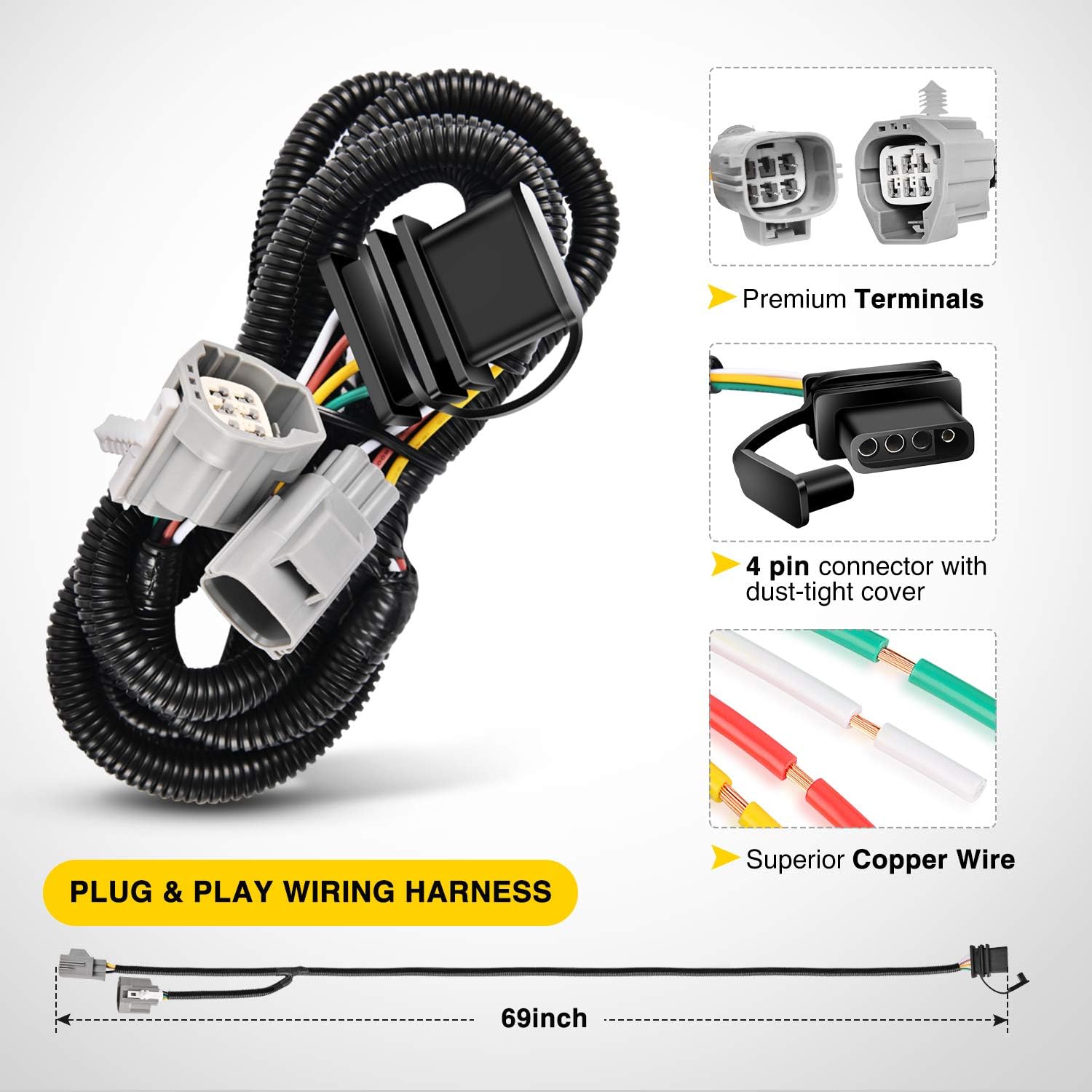 Nilight - JK-61A 2" inch Rear Bumper Tow Trailer Hitch Receiver Kit, Compatible for 2007-2018 Jeep Wrangler JK 4 Door & 2 Unlimited, w/4-Pin Wiring Harness (Exclude JL Models)