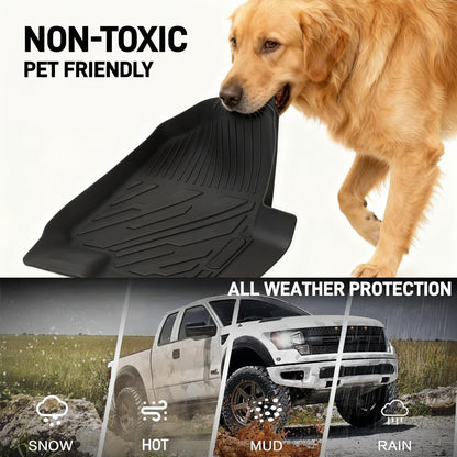 TPE Floor Mats (3-Piece) for 2015-2025 Ford F-150 & Lightning SuperCrew - 1st & 2nd Row, Black