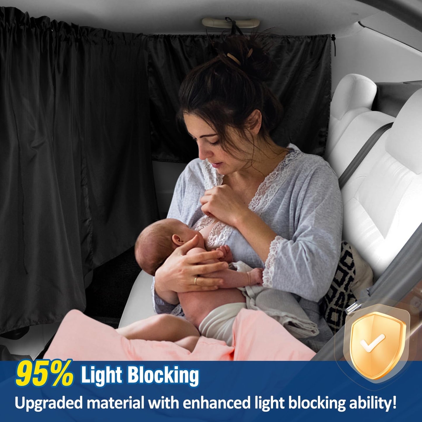 3-Piece Car Window Shade Set - 95% Light Block: 1 Divider + 2 Side Covers for SUV/Sedan Travel Camping