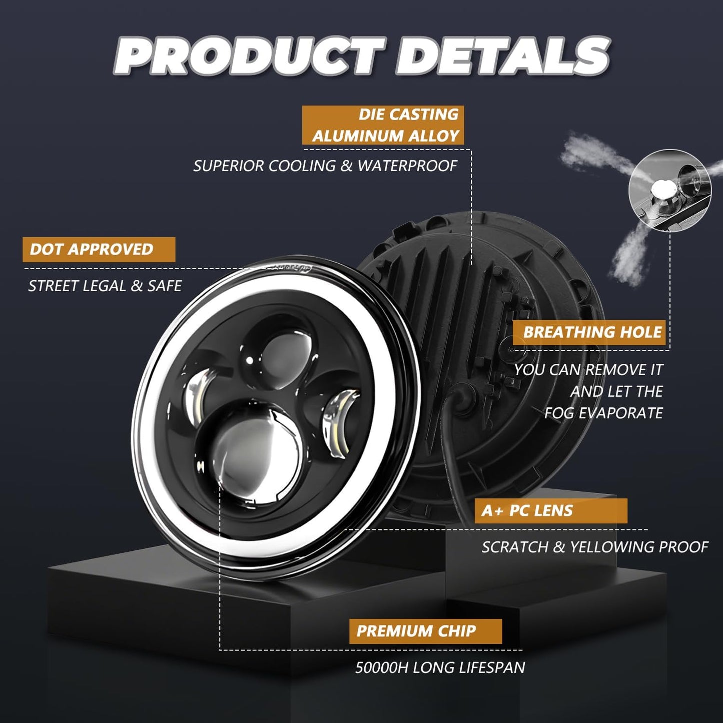 7" Round LED Headlight - H6024 Hi/Lo/Turn/DRL, DOT Approved, Universal Fit