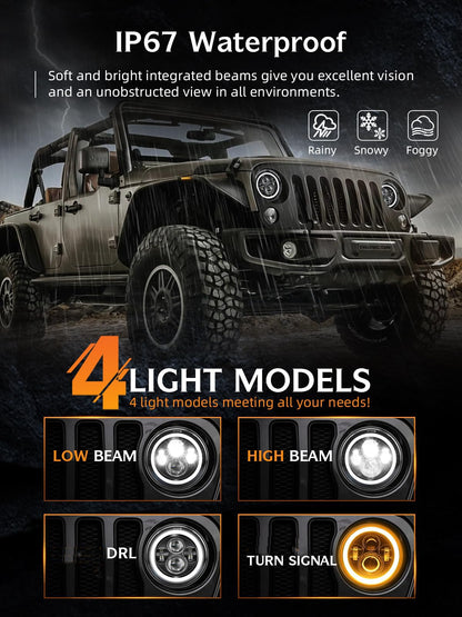 2PCS Black 7" LED Headlights - DOT Approved, H6024 Fit with DRL & Signals