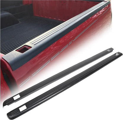 Black Ribbed Bed Rail Caps (2-PCS) for 1999-2006 Chevy/GMC 1500/2500/3500 Classic w/Stake Holes - 6.5' Bed