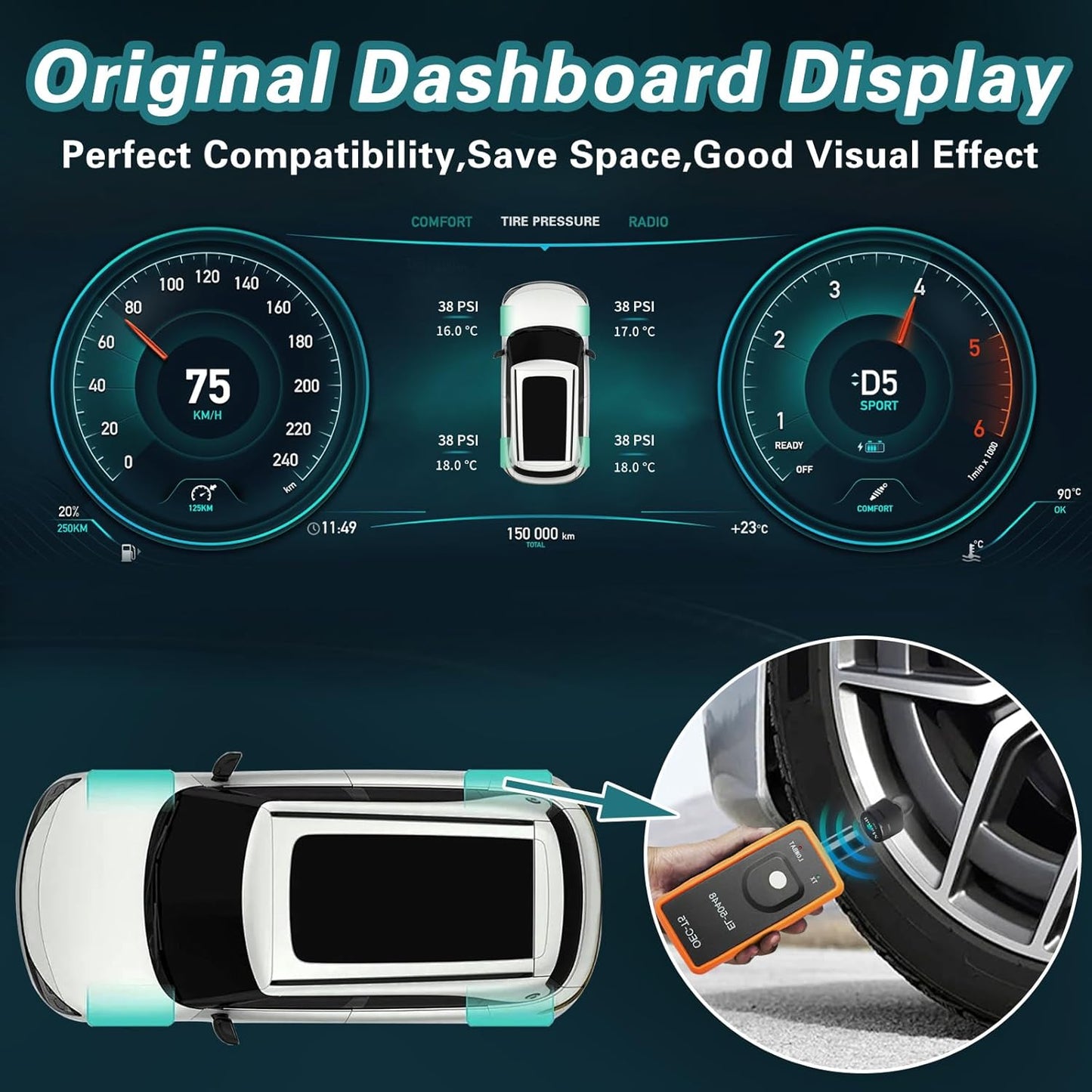 4-PCS Gen 2 TPMS Sensor Kit with Relearn Tool for Chevy/GMC/Buick/Cadillac - External Type