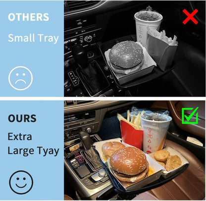 3-in-1 10" Car Food Tray with Cup Holder/Phone Mount - 360° Rotating, Detachable for Road Trips