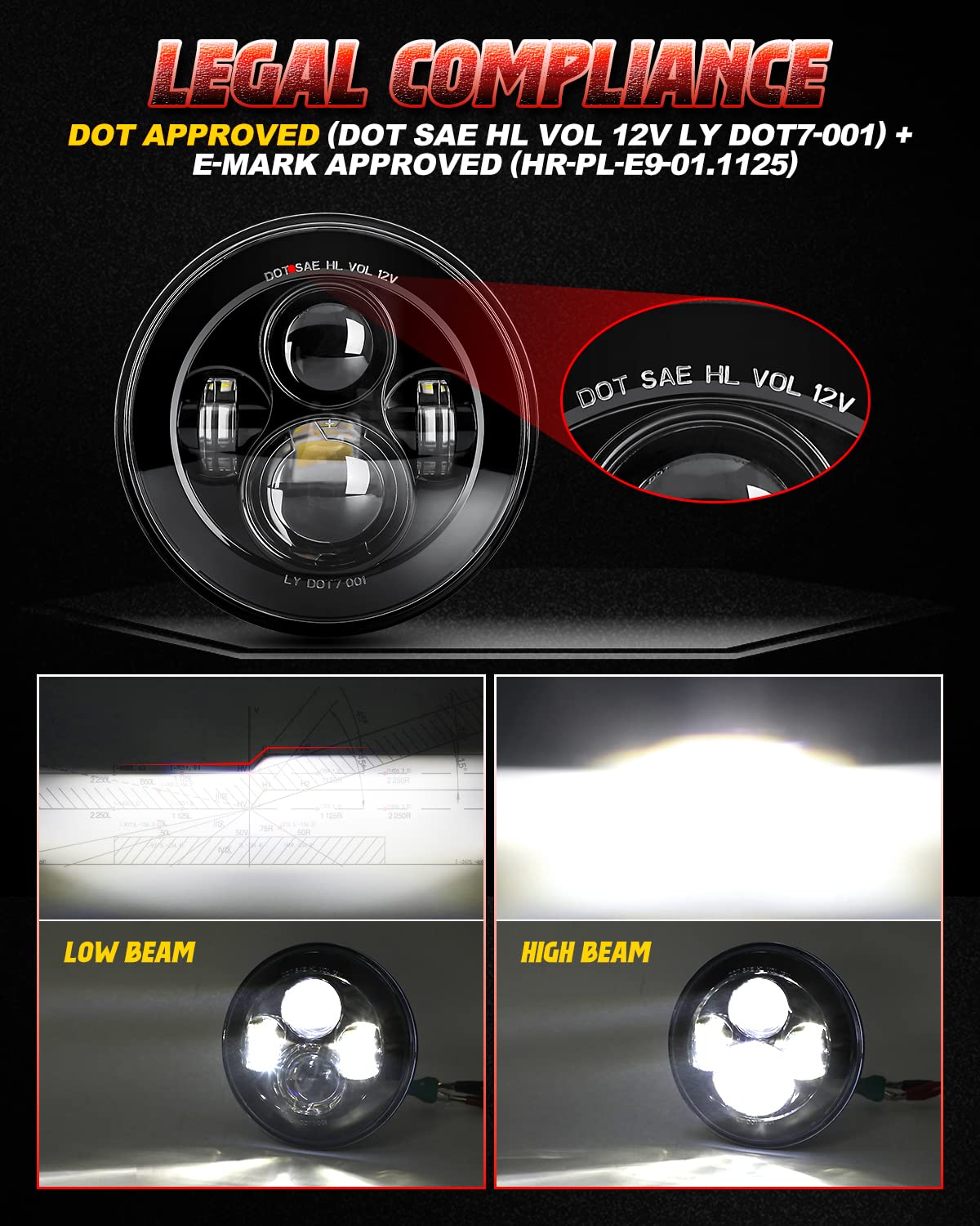 1000% Brighter 7" LED Headlights - H6024 Round, DOT Approved, Jeep JK JL Fit