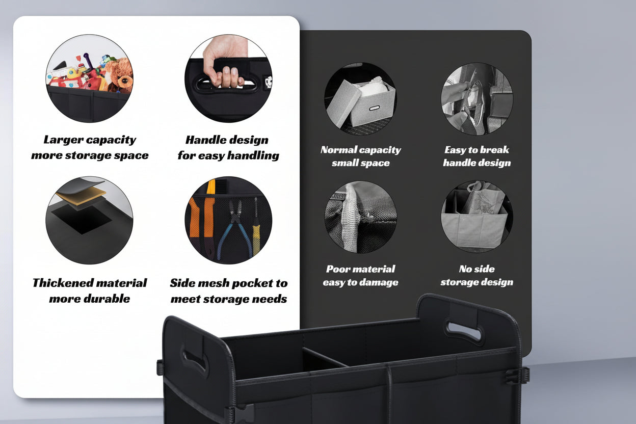 70L Collapsible Trunk Organizer with 11 Pockets - SUV/Truck Storage (Black)