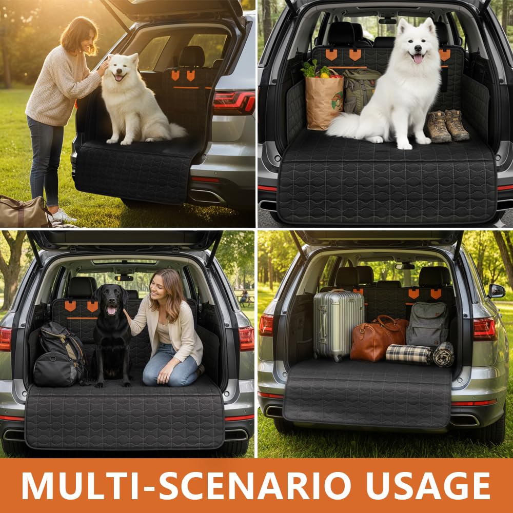 Waterproof Dog Cargo Liner - Large Universal Fit w/Bumper Flap, Non-Slip Scratchproof for SUV/Sedan/Van (Black)