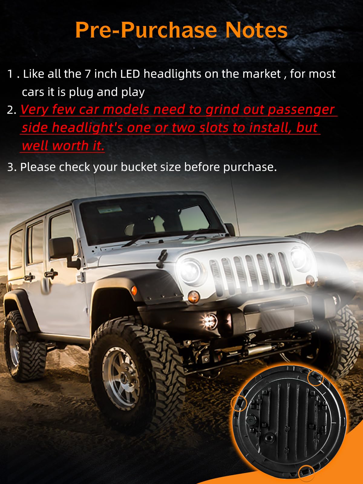 2PCS Black 7" LED Headlights - DOT Approved, H6024 Fit with DRL & Signals