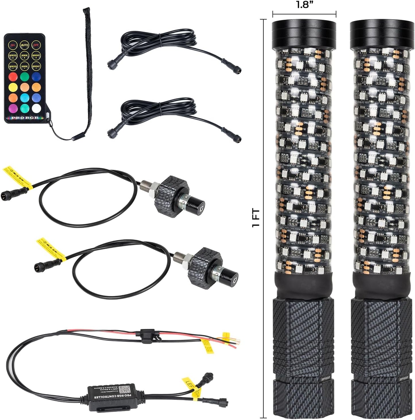 2FT/3FT Pair of RGB Chasing Fat Whips Lights with Bluetooth and Remote - OHMU