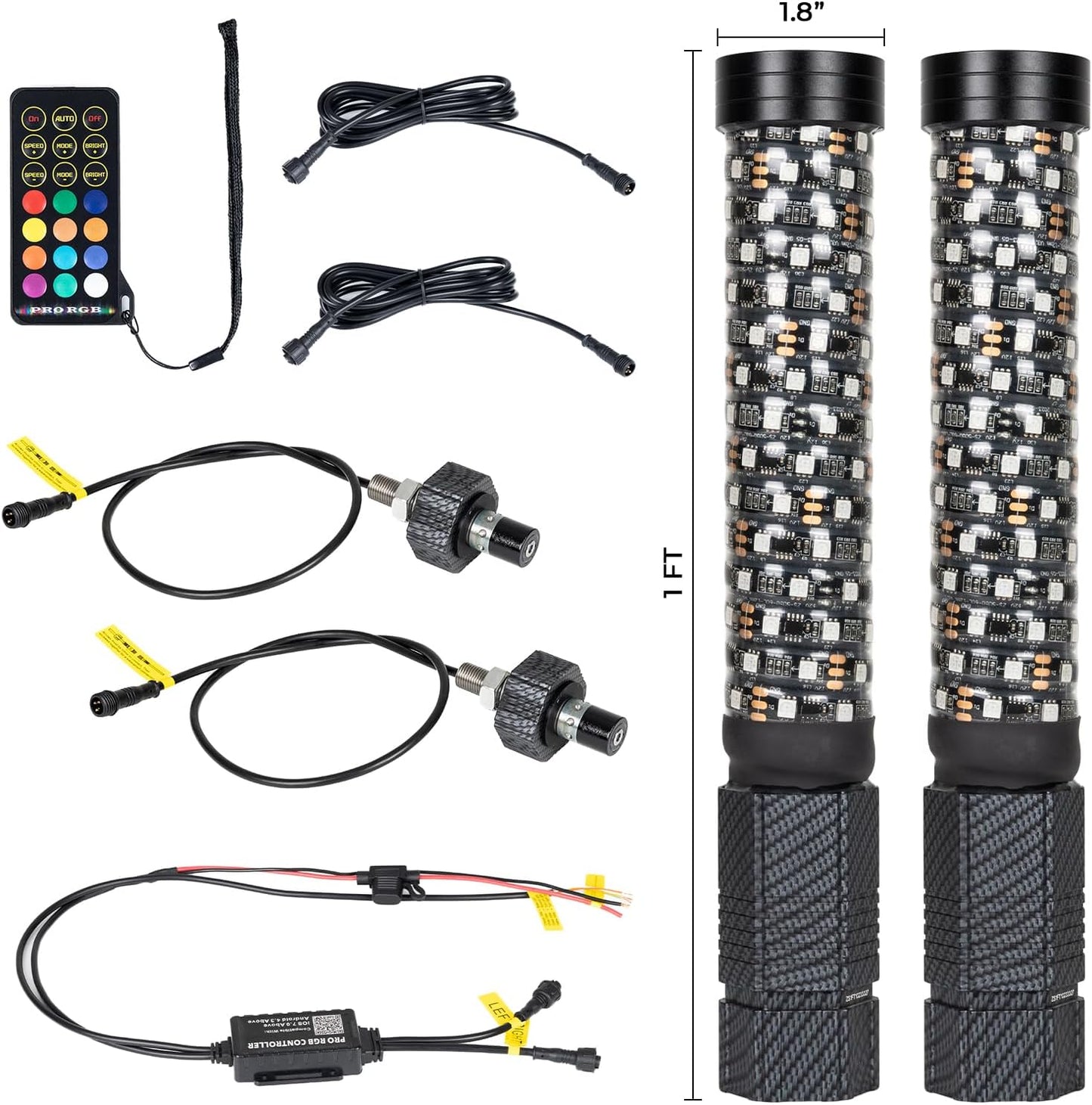 2FT/3FT Pair of RGB Chasing Fat Whips Lights with Bluetooth and Remote