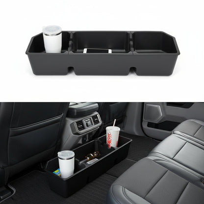 KitsPro Black Rear Underseat Storage Custom Fit 2017-2024 Ford F-250 F-350 F-350 Super Duty and 2015-2024 Ford F-150 SuperCrew Crew Cab Heavy Duty Rear Under Back Seat Box Organizer, Anti Slip