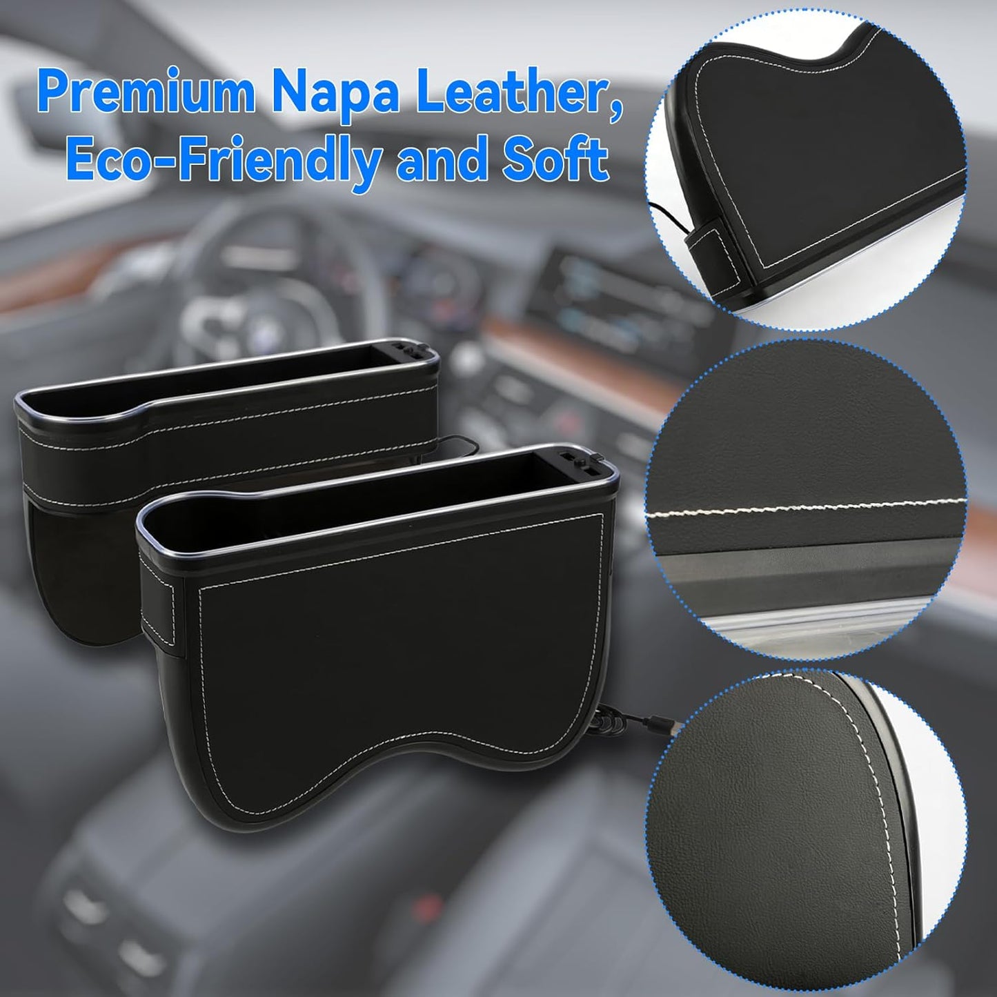 2-Pack LED Seat Gap Organizer with Cup Holder/Card Slots - Reduces Item Loss
