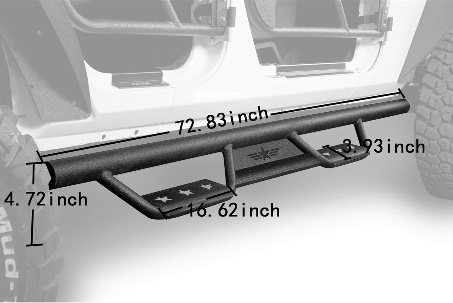 Solid Steel Running Boards for 2007-2018 Jeep Wrangler JKU 4-Door