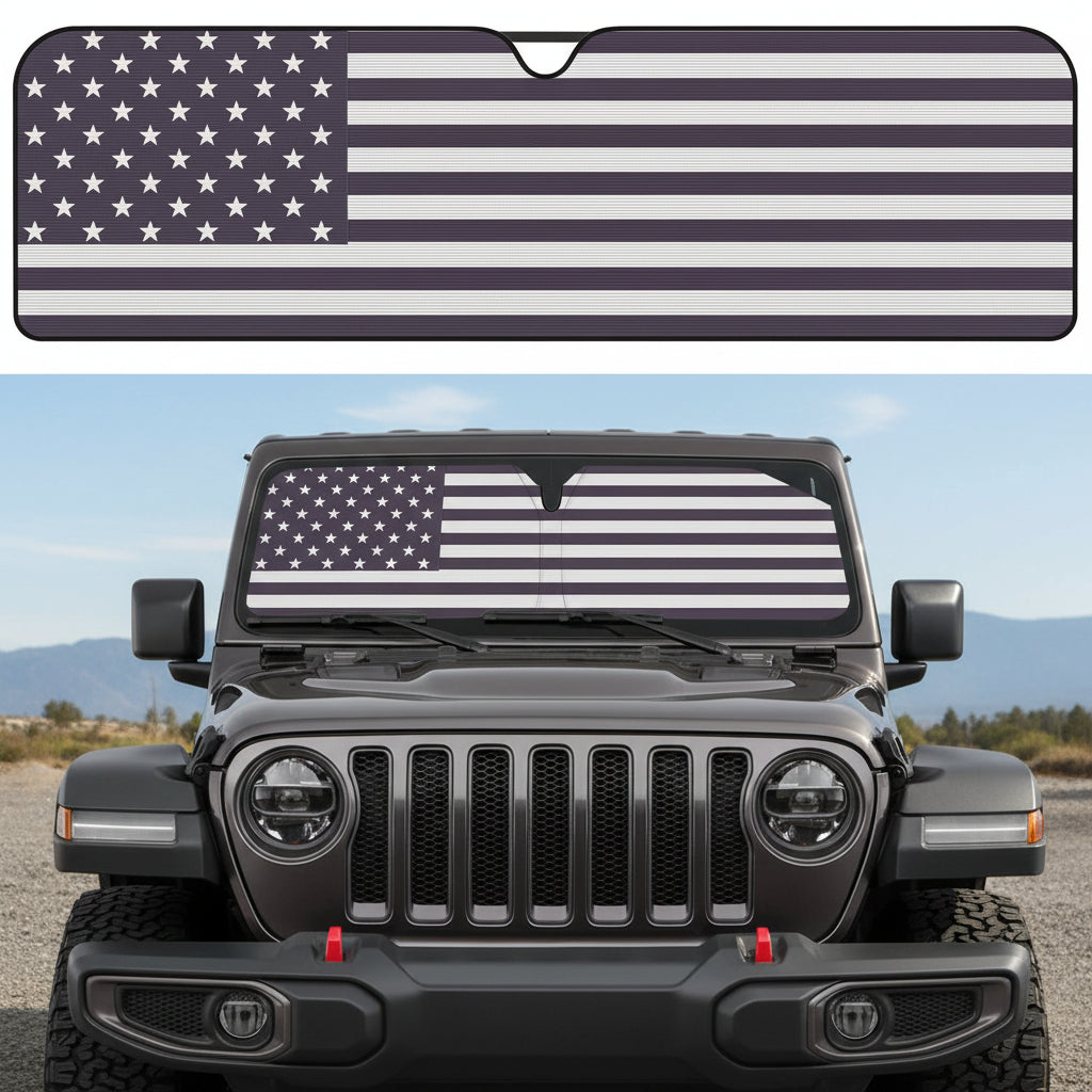 American Flag Windshield Sun Shade for Jeep Wrangler & Gladiator (4-Layer Coating with Pouch)