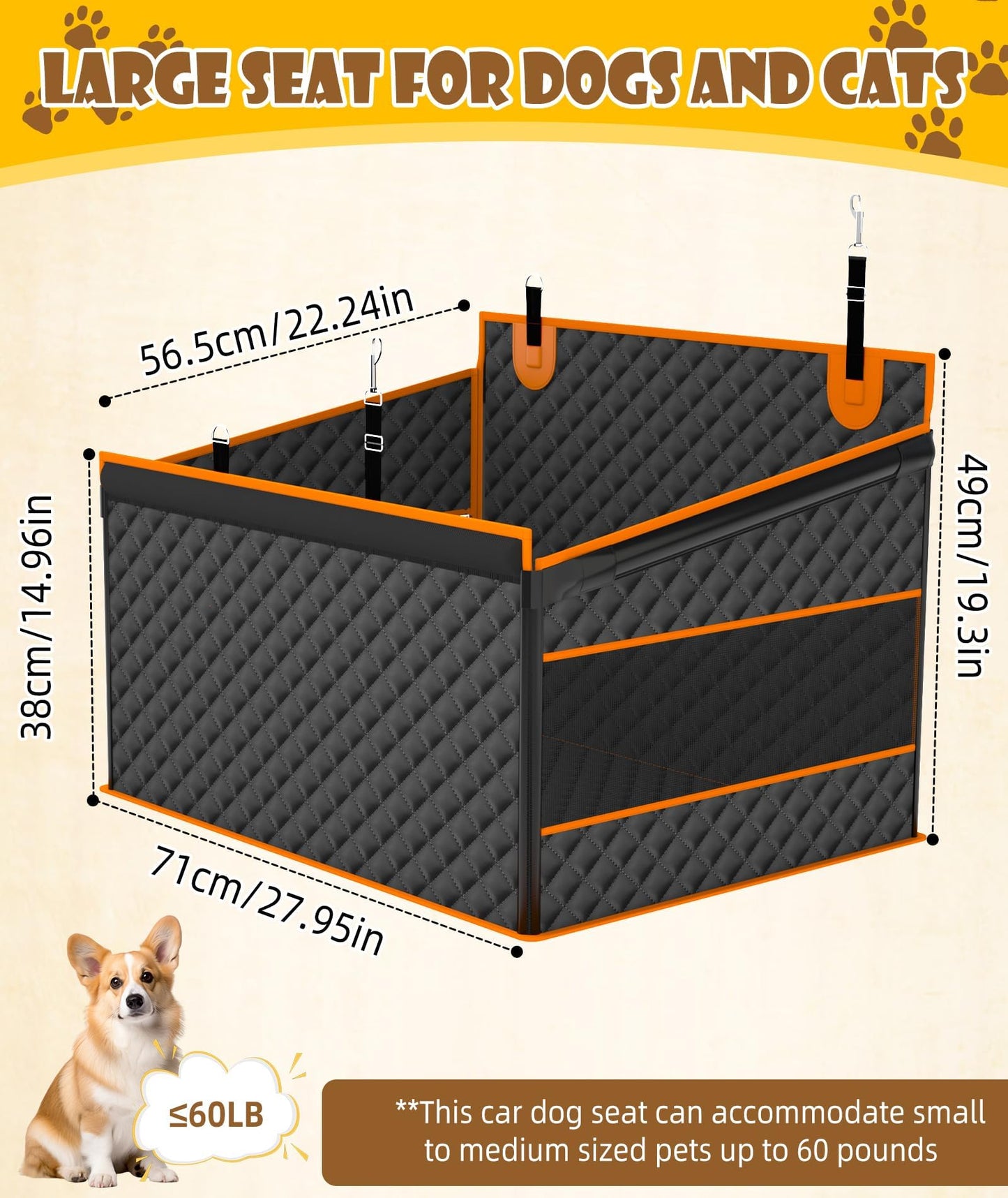 Back Seat Extender w/Storage Pockets - Waterproof Oxford Fabric for Large/Medium Dogs (Black)