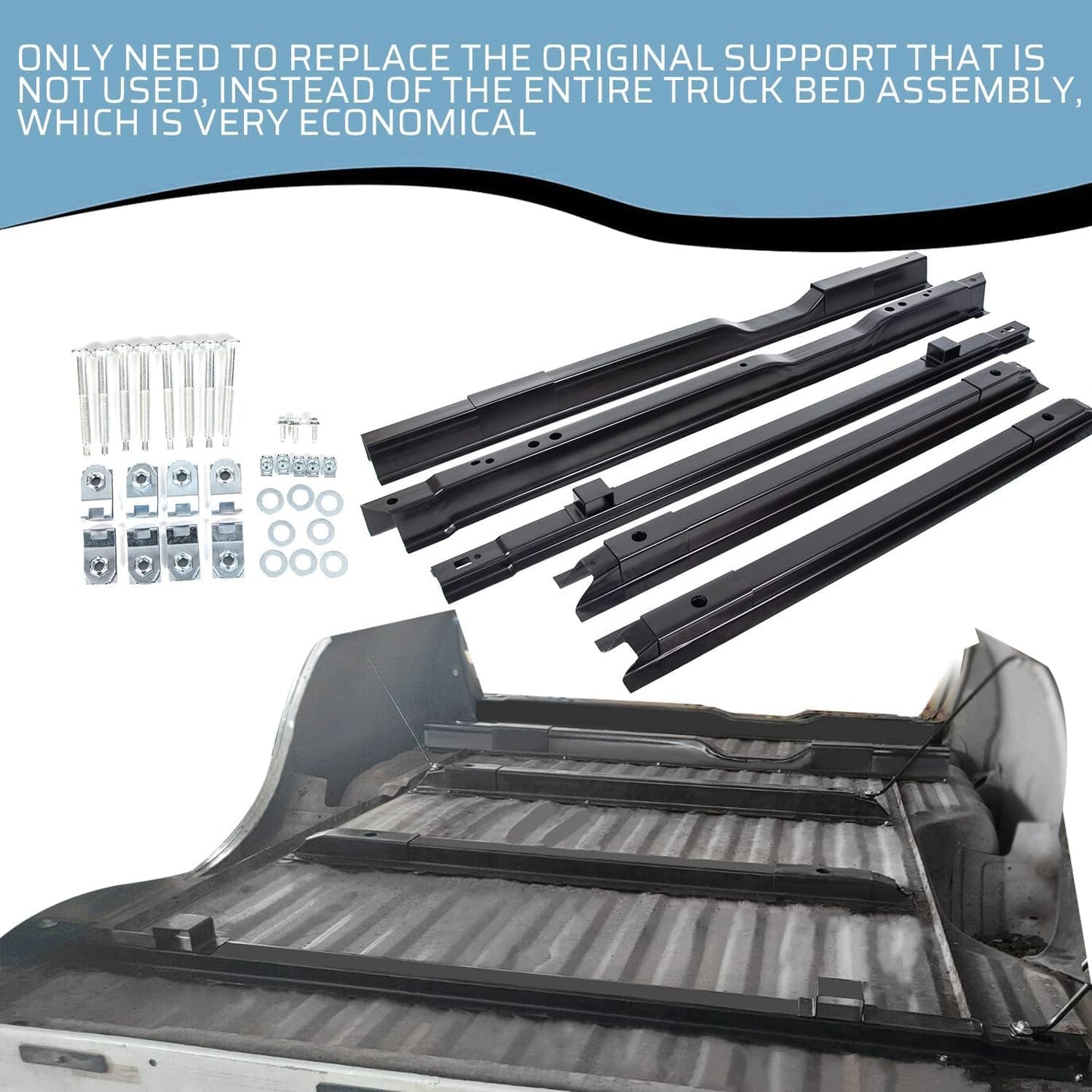 5 Steel Rails Truck Bed Crossmember Compatible with 1999-2018 Ford F250 F350 2008-2016 Ford F450 - OHMU