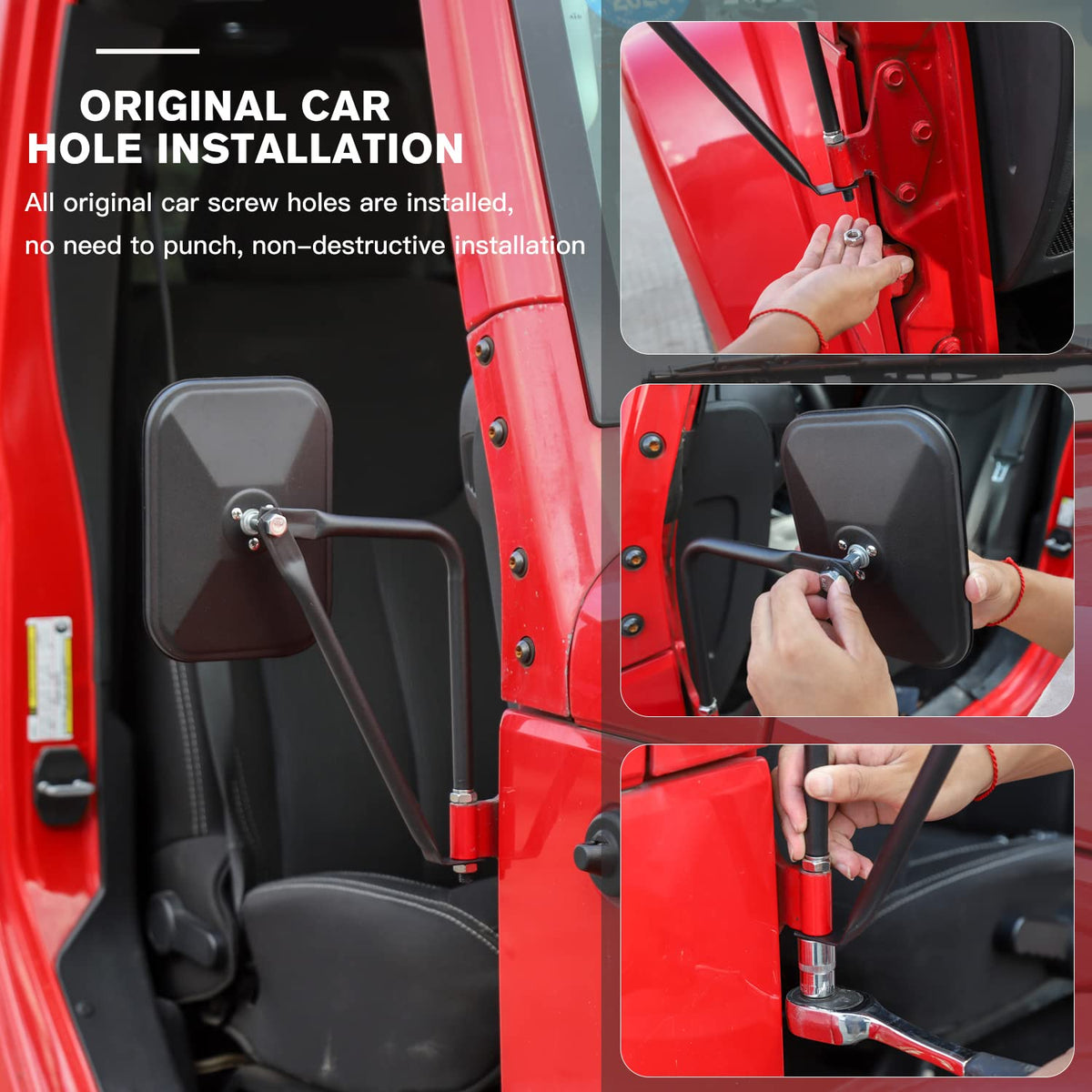 Jeep Wrangler Quick Release Side View Mirrors, 2 Pack