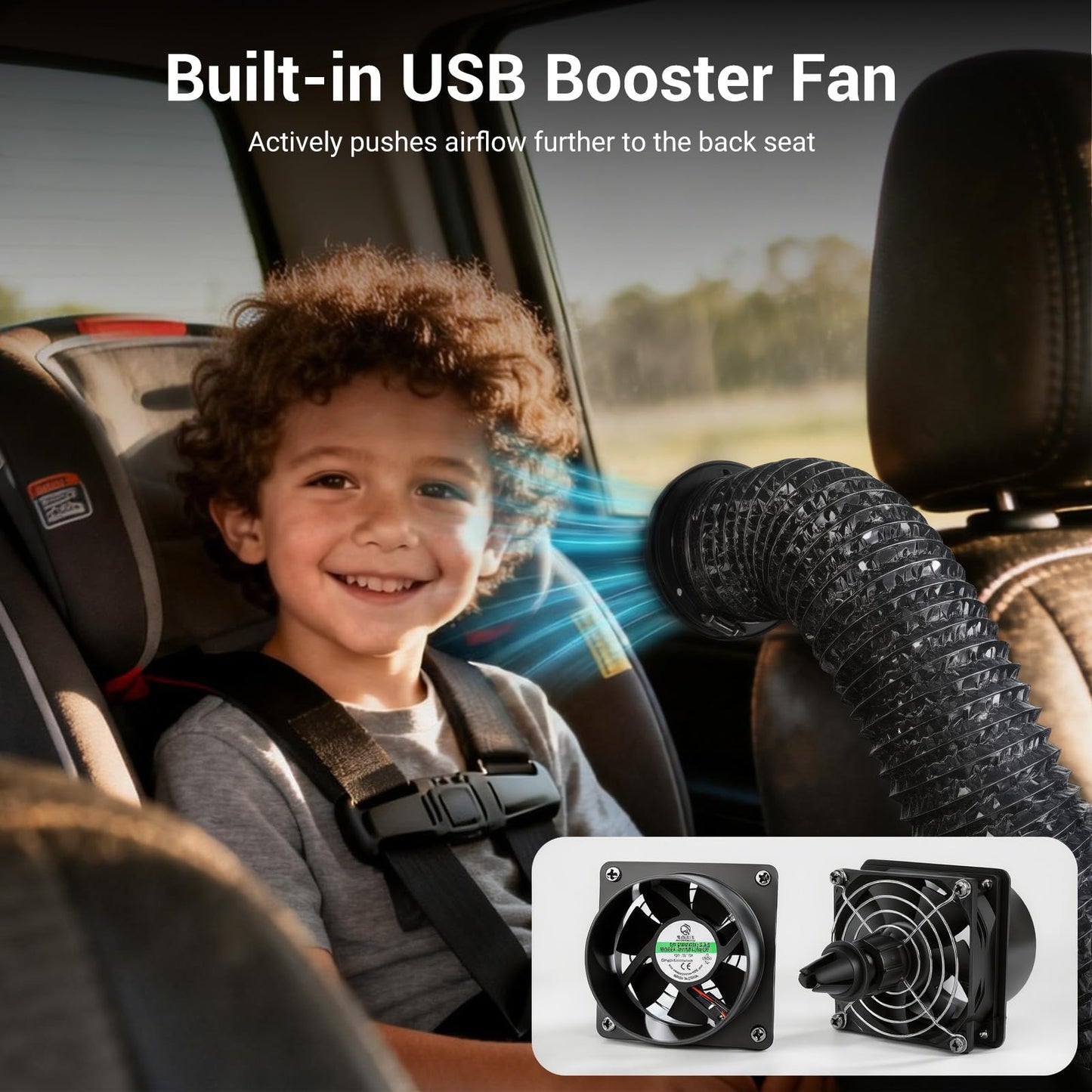 Car AC Vent Extender with USB Fan for Backseat