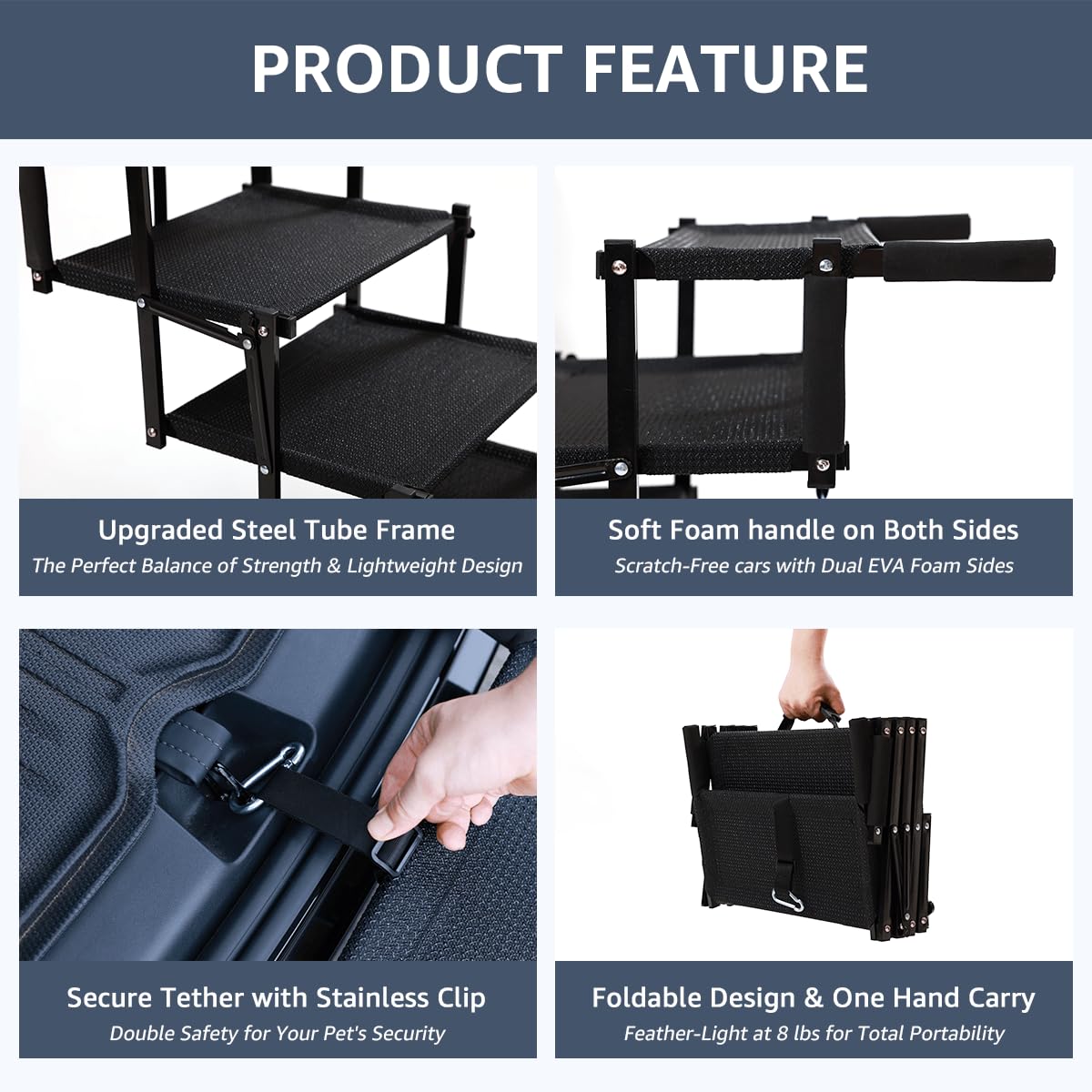 5-Step Foldable Dog Stairs - Extra Wide, 250 lb Capacity, Non-Slip Surface for Large Dogs