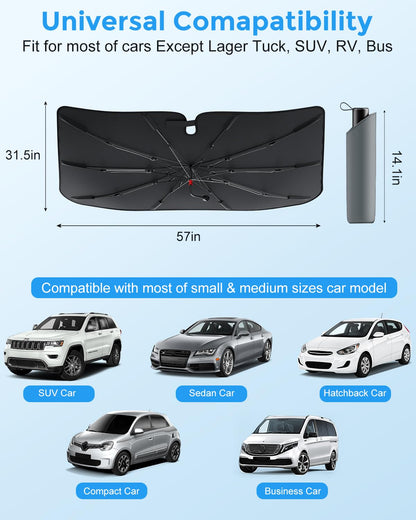 Nano Ice-Crystal Umbrella Sunshade - UPF50+ UV/Heat Block, Medium for Car/SUV/Truck
