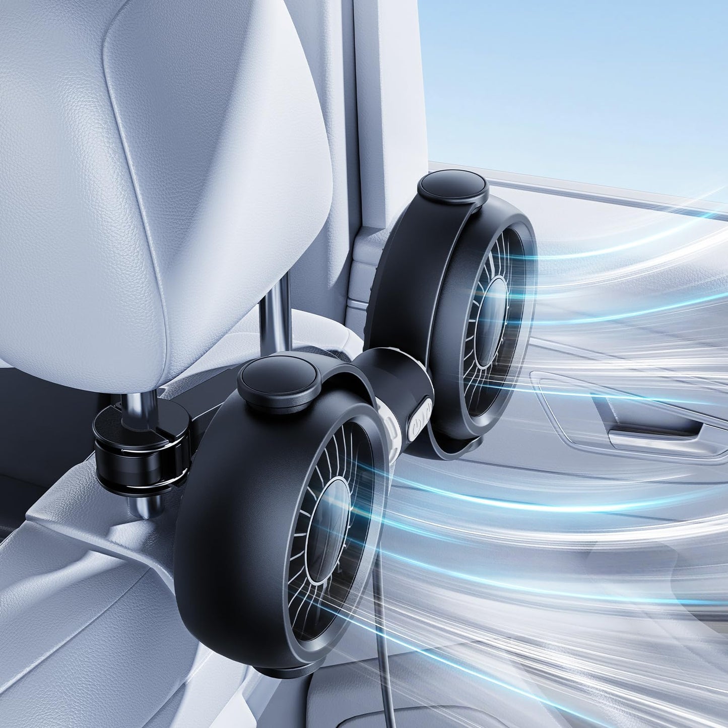 Dual-Head Car Fan: Powerful, Stepless Speed Control, Ideal for All Seats